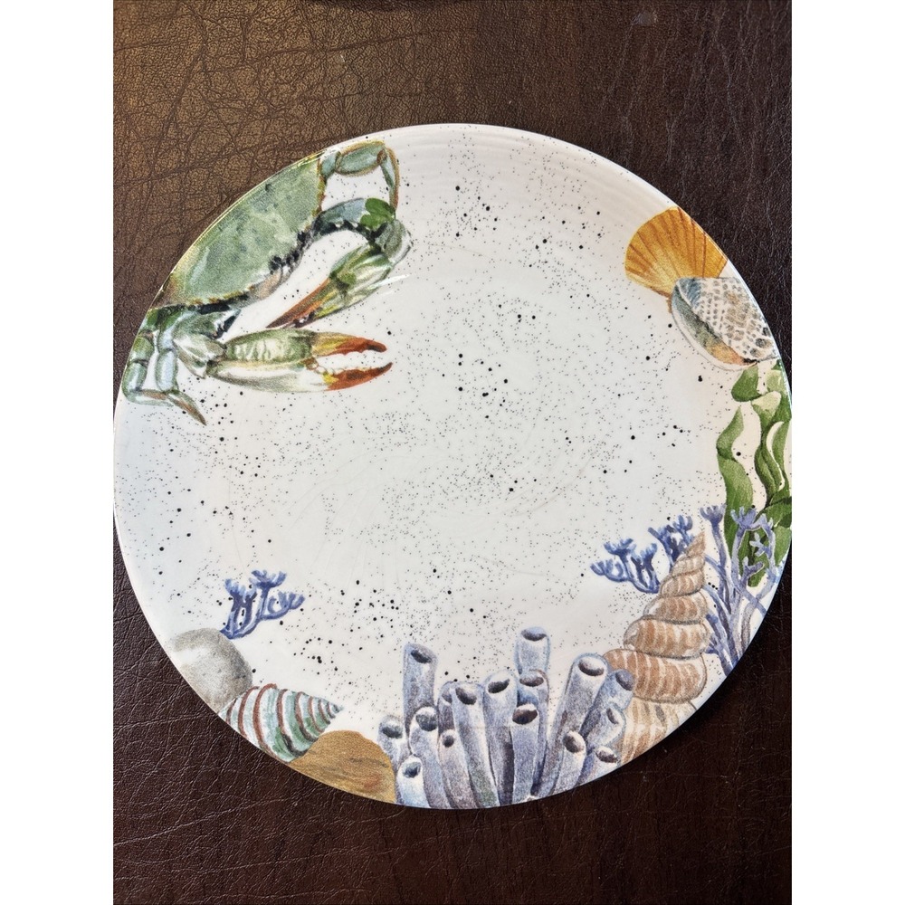 Set of 2 Ceramiche Italia 8" Salad‎ Plates Coastal Nautical Marine Sea Life Crab
